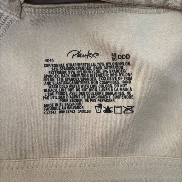 Playtex Womens 18 Hour Beige Bra 40DDD Wireless Comfort Nylon/Spandex Supportive - Picture 3 of 3